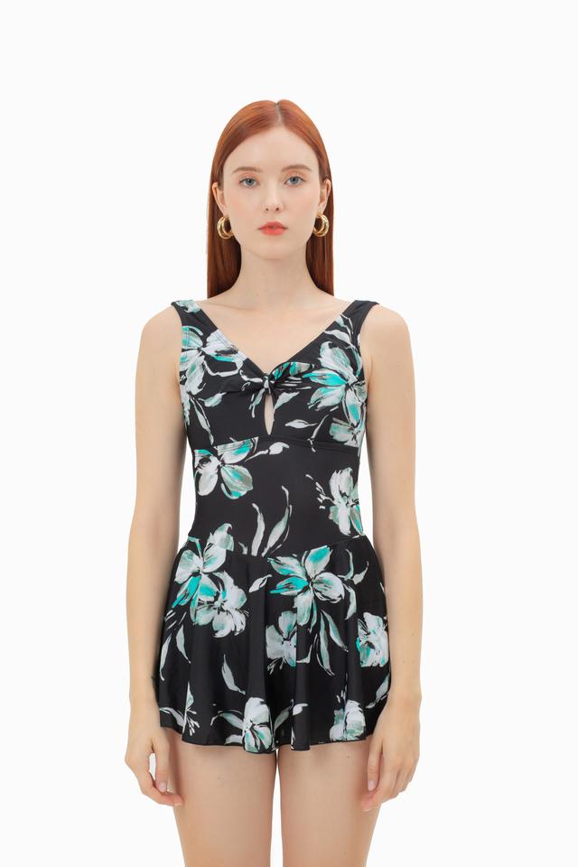 Poly Floral Print Swimsuit Dress