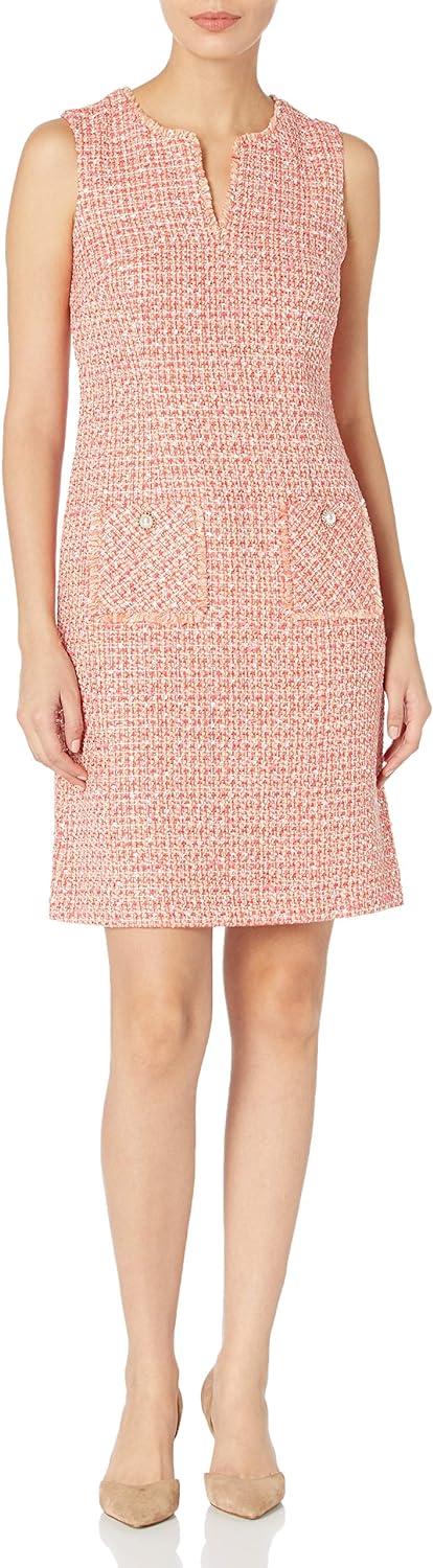 Karl Lagerfeld Paris womens Tweed Shift With Pockets Casual Dress, Clementine, 14 US